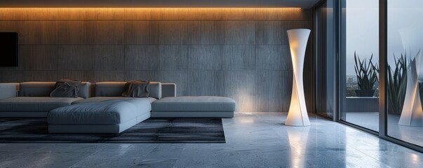 Wall Mural - Modern steel pedestal with a sleek design, illuminated by cool, white lighting.