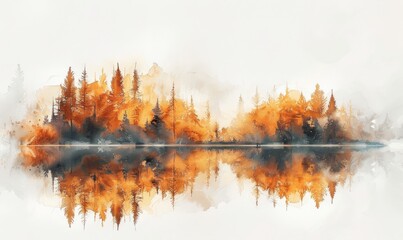 Wall Mural - A painting of a forest with trees and a lake