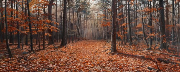 Wall Mural - Forest glade with autumn leaf carpet