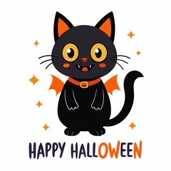 Halloween cat with happy halloween typography t-shirt design 