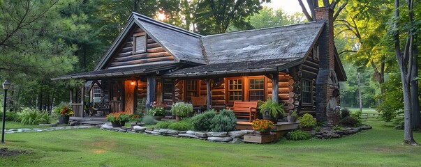 Wall Mural - Log cabin with rustic charm.