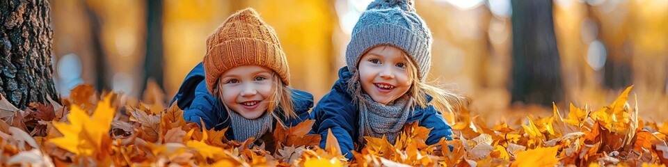 Canvas Print - children play with leaves in the autumn park. Selective focus