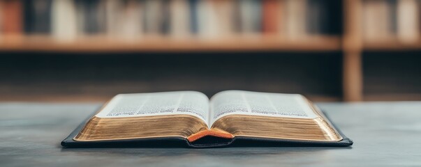 Open Bible on wooden table, faith, religion.