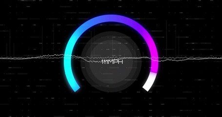 Canvas Print - Animation of speedometer numbers and data processing over black background