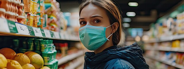 a man in a medical mask in a store. Selective focus