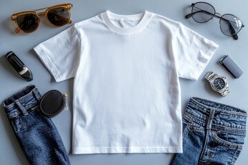 Poster - Realistic white Tshirt Flat Lay Mockup created with Generative AI