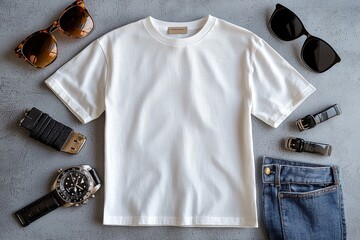 Realistic white Tshirt Flat Lay Mockup created with Generative AI