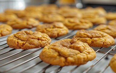 Freshly Baked Pumpkin Cookies on a Cooling Rack