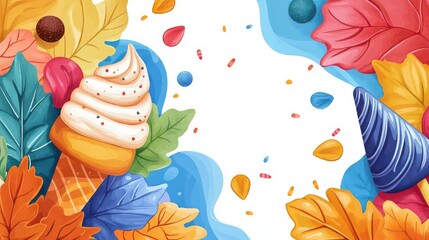 Festive Halloween decorations, ice creamthemed with playful designs, flat design illustration