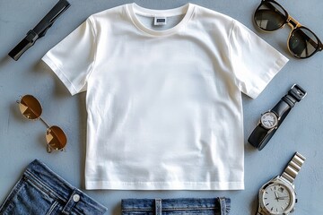 Wall Mural - Realistic white Tshirt Flat Lay Mockup created with Generative AI