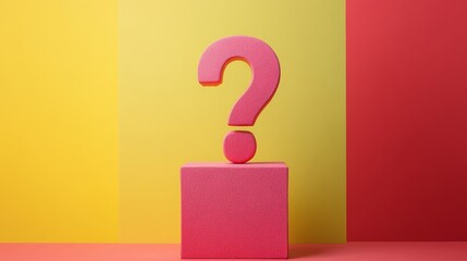 Wall Mural - A pink question mark is on top of a pink block