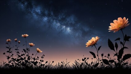 Wall Mural - sunset and flowers