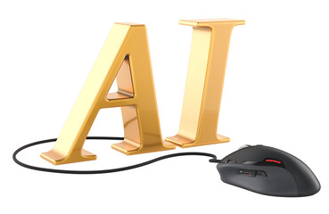 AI with computer mouse, 3D rendering isolated on transparent background