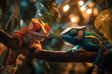 Wall Mural - Two Chameleons on a Branch