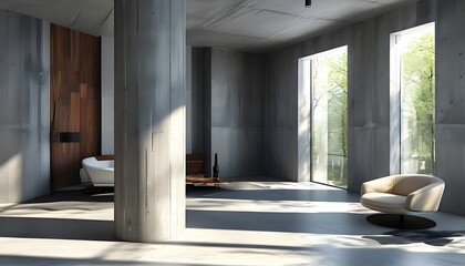 Wall Mural - Minimalist Loft with Modern Concrete Columns and Evocative Shadows