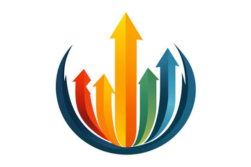 A vibrant abstract illustration featuring multiple arrows in various colors—red, orange, yellow, green, and blue—pointing upward, symbolizing growth, progress, and success.