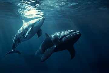 Wall Mural - Two Whales Swimming in the Ocean