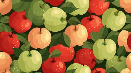 Red and green apples. Tasty and juicy. Background of apples. Ripe fruit background. Vector illustration.