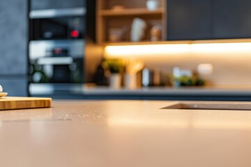 Canvas Print - A kitchen with a wooden cutting board and a bowl of food on it,generative ai image