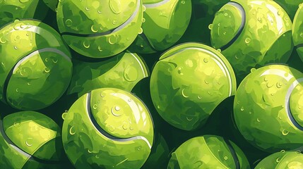 Tennis balls. Background of lots of vibrant green tennis balls. Sport background. Vector illustration.