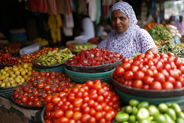 Wall Mural - Indian woman sales vegetables on the market