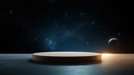 Wall Mural - space mockup podium for product presentation surrounded by planets and distant galaxies with stars t