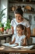 © yevgeniya131988 - A young girl draws in a book, mother drinks coffee behind in the kitchen