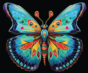 Sticker - cyan butterfly isolated on black