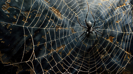 A spider is sitting in the center of a web
