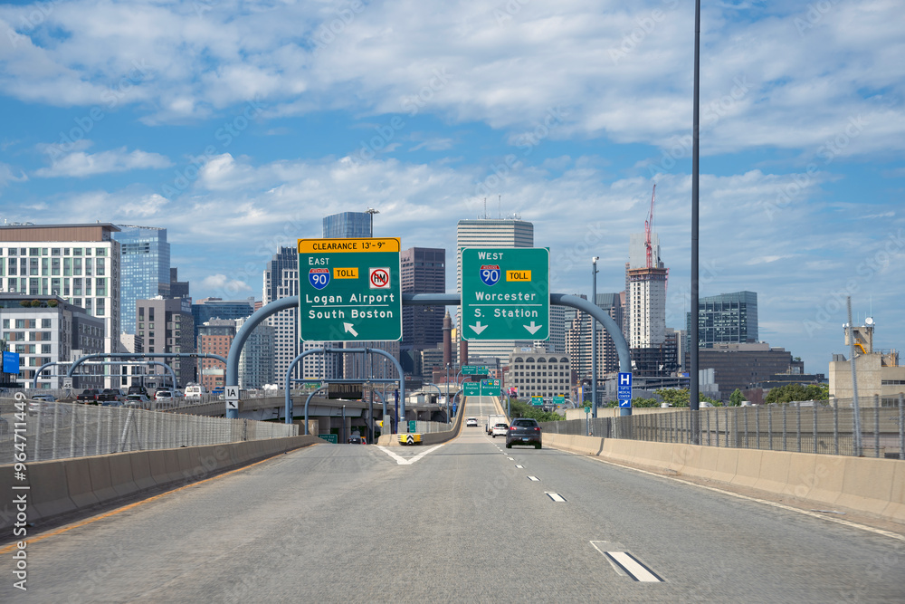 Springfield 91 Sign Road signs at an interstate highway for directions and arrows to Boston ...