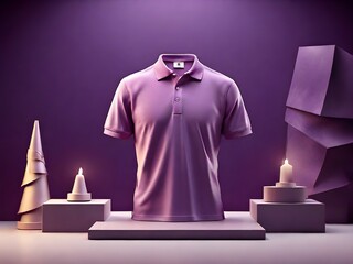 3D Mockup of purple blank T-shirt or polo shirt background with smoke.