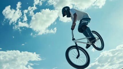 BMX Rider Performing a Jump Against the Sky