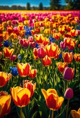 vibrant flower fields blooming under bright blue sky lush greenery colorful blossoms full view, flowers, wildflower, wildflowers, meadow, meadows, garden