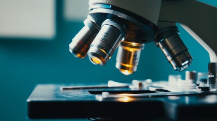 Wall Mural - close-up of a microscope in laboratory setting