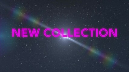 Sticker - Animation of neon new collection text over glowing spots