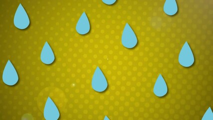 Canvas Print - Animation of blue drops of water moving over pattern on yellow background