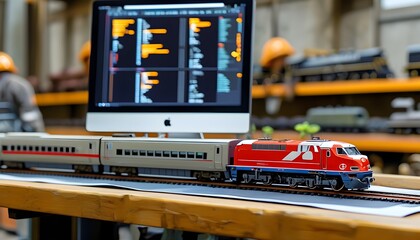 Innovative 3D Electric Train Model Showcased on Computer Display by Project Manager and Chief Mechanical Engineer in CAD Software