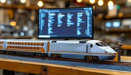 Canvas Print - Innovative 3D Electric Train Model Showcased on Computer Display by Project Manager and Chief Mechanical Engineer in CAD Software