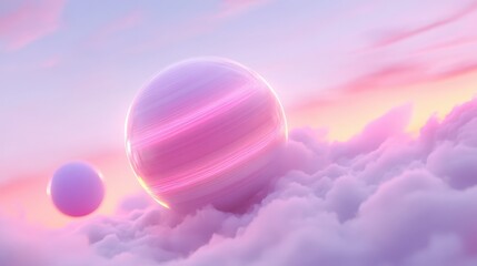 Wall Mural - a pink and purple planet is floating in the sky