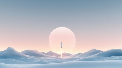 Wall Mural - A white space shuttle is flying through the sky above a large, glowing sun