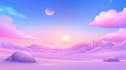 Wall Mural - A beautiful, serene, and peaceful scene of a vast, empty desert with a pink sky