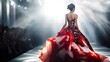 © sarana - Fashion Model on Runway: A fashion model striking a confident pose on a runway, showcasing the latest couture.