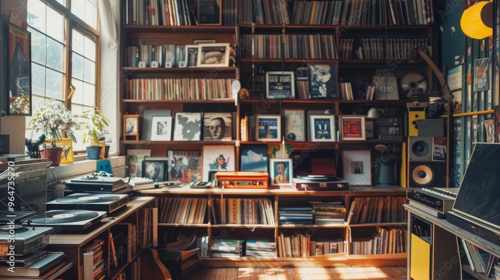 vintage vinyl heaven extensive record collection shelves with turntable ...
