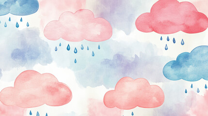 A watercolor painting of a sky with clouds and rain