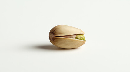 Wall Mural - A close-up picture of a single pistachio nut against a plain white background.