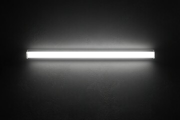 A single white fluorescent light fixture illuminates a dark wall.