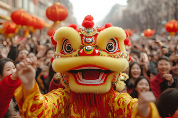 Chinese Lion Dance on High Bamboo During the Chinese New Year | Traditional Festive Performance and Cultural Celebration