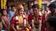 © sarana - Traditional Nepalese Wedding Ceremony: A traditional wedding ceremony in Nepal, with the bride and groom in elaborate red and gold attire, surrounded by family and friends.