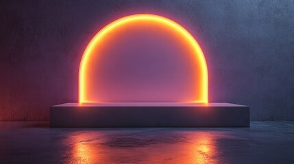 Canvas Print - A large orange circle is lit up in a dark room