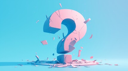 Wall Mural - A pink question mark is shown with a broken and shattered appearance